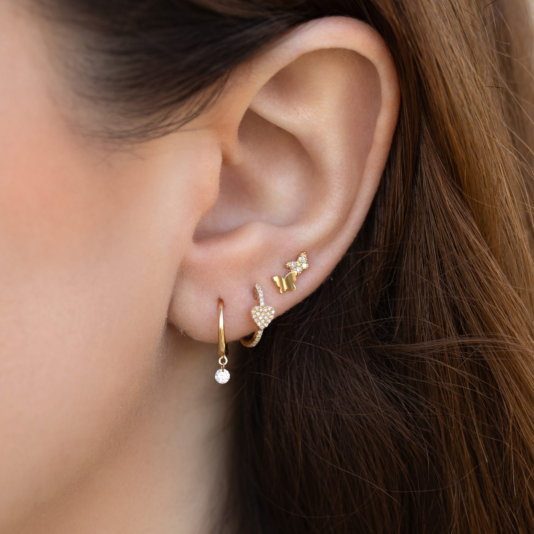 14k Solid Gold Diamond Dew You Hoops