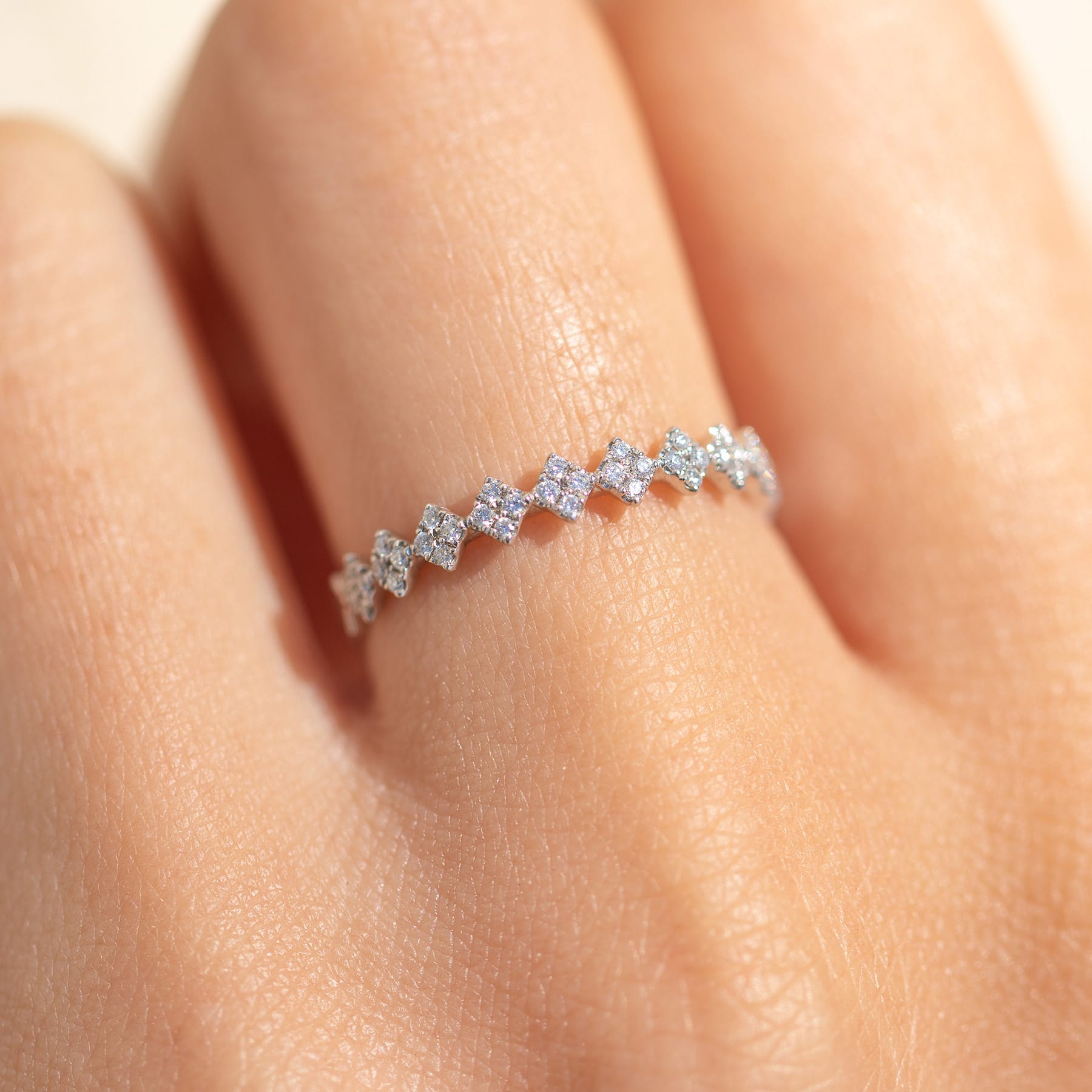 14k Solid White Gold Diamond Clarity Band Ring