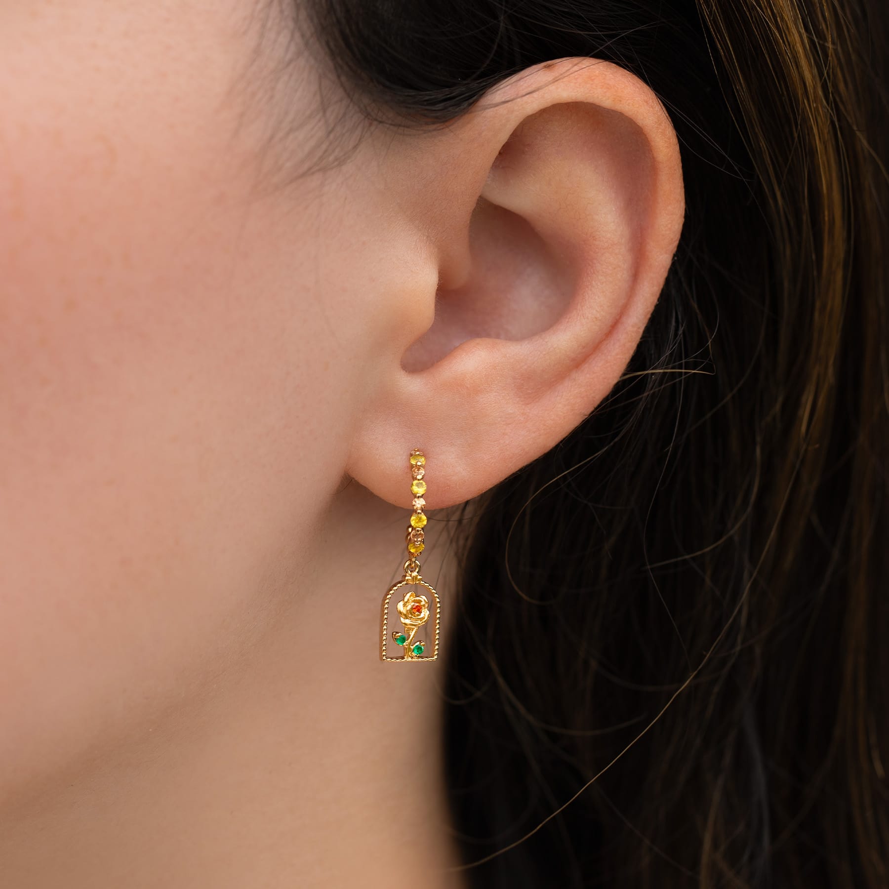 Disney Beauty & The Beast Enchanted Rose Hoops