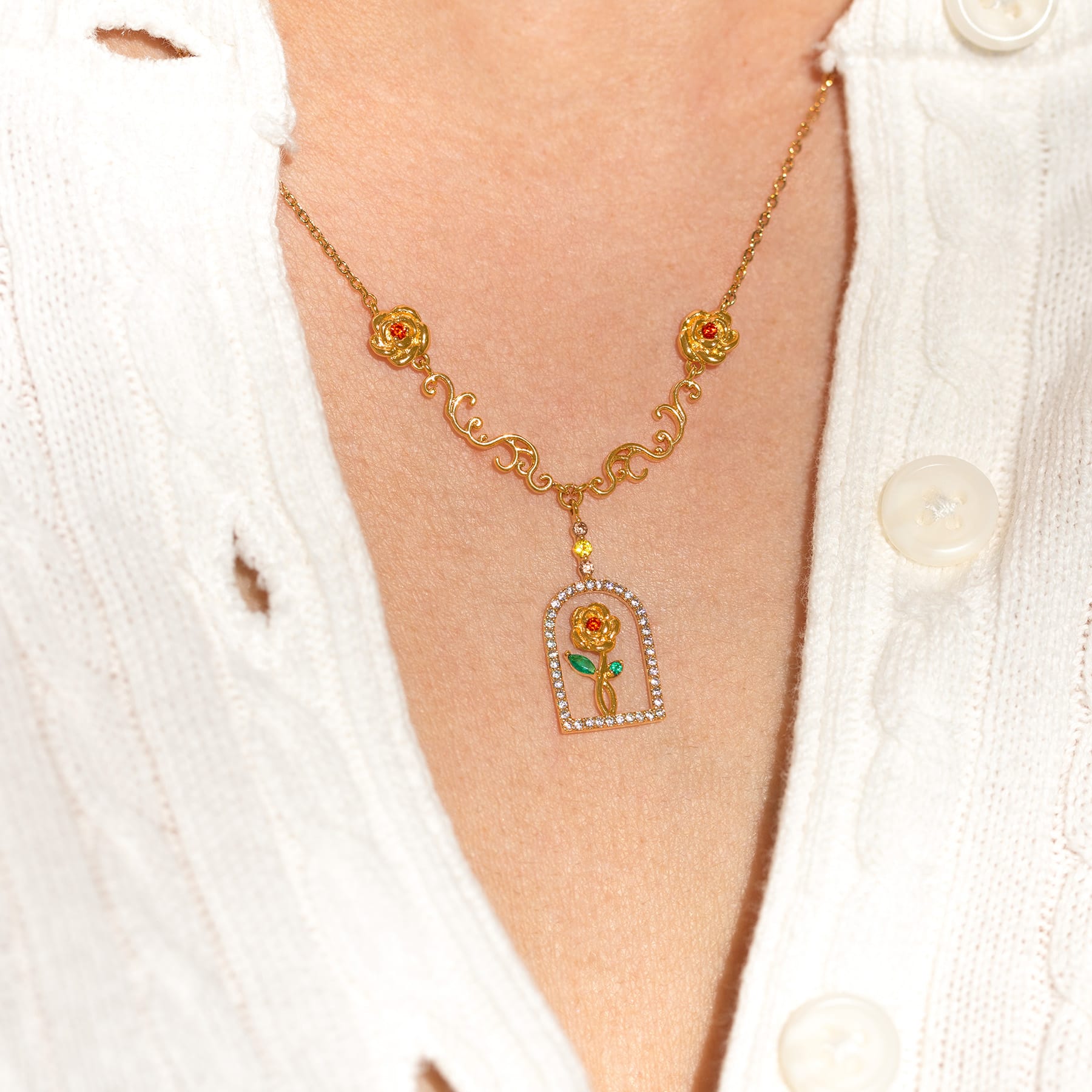 Disney Beauty & the Beast Enchanted Rose Necklace