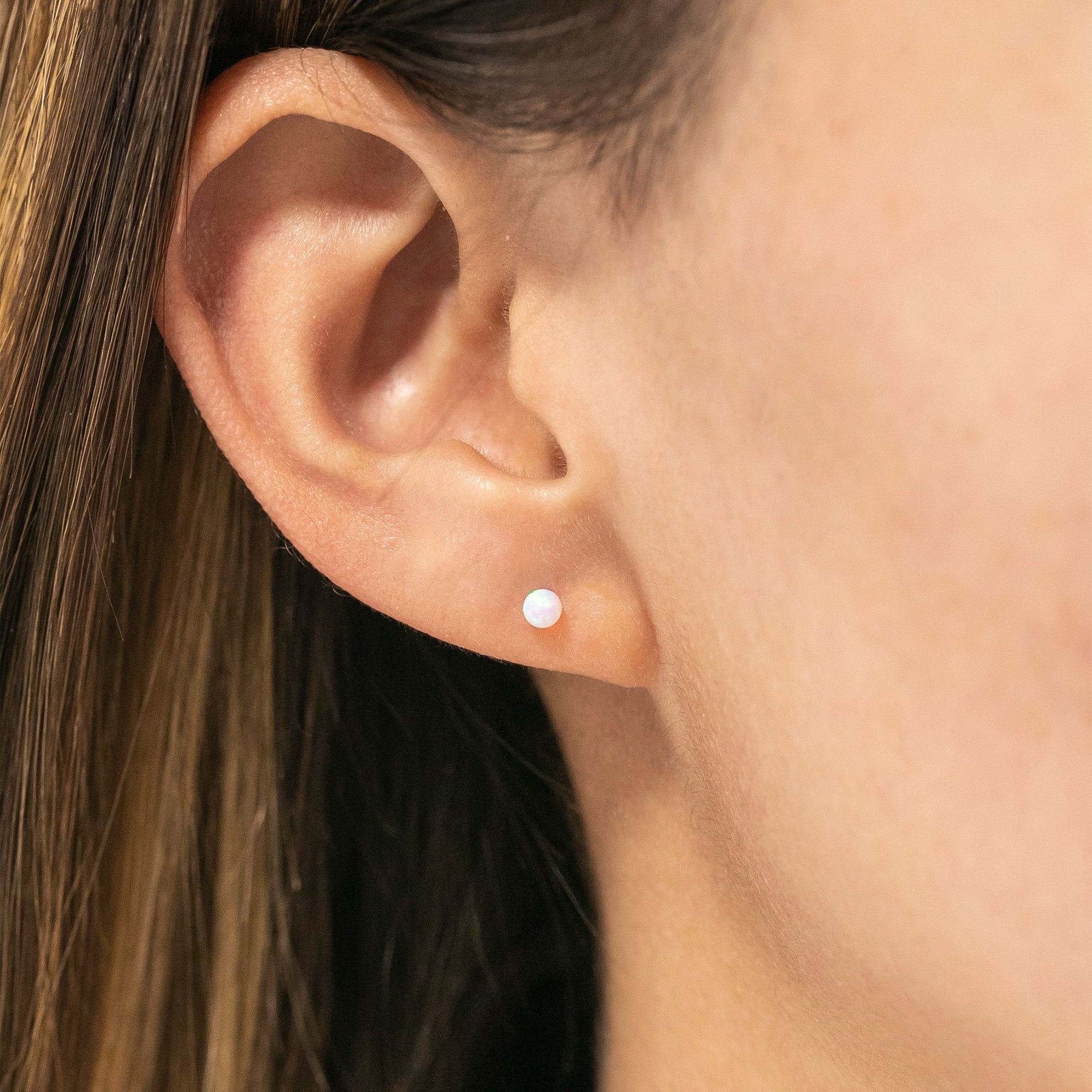 14k Solid Gold Tiny Opal Stud Earrings