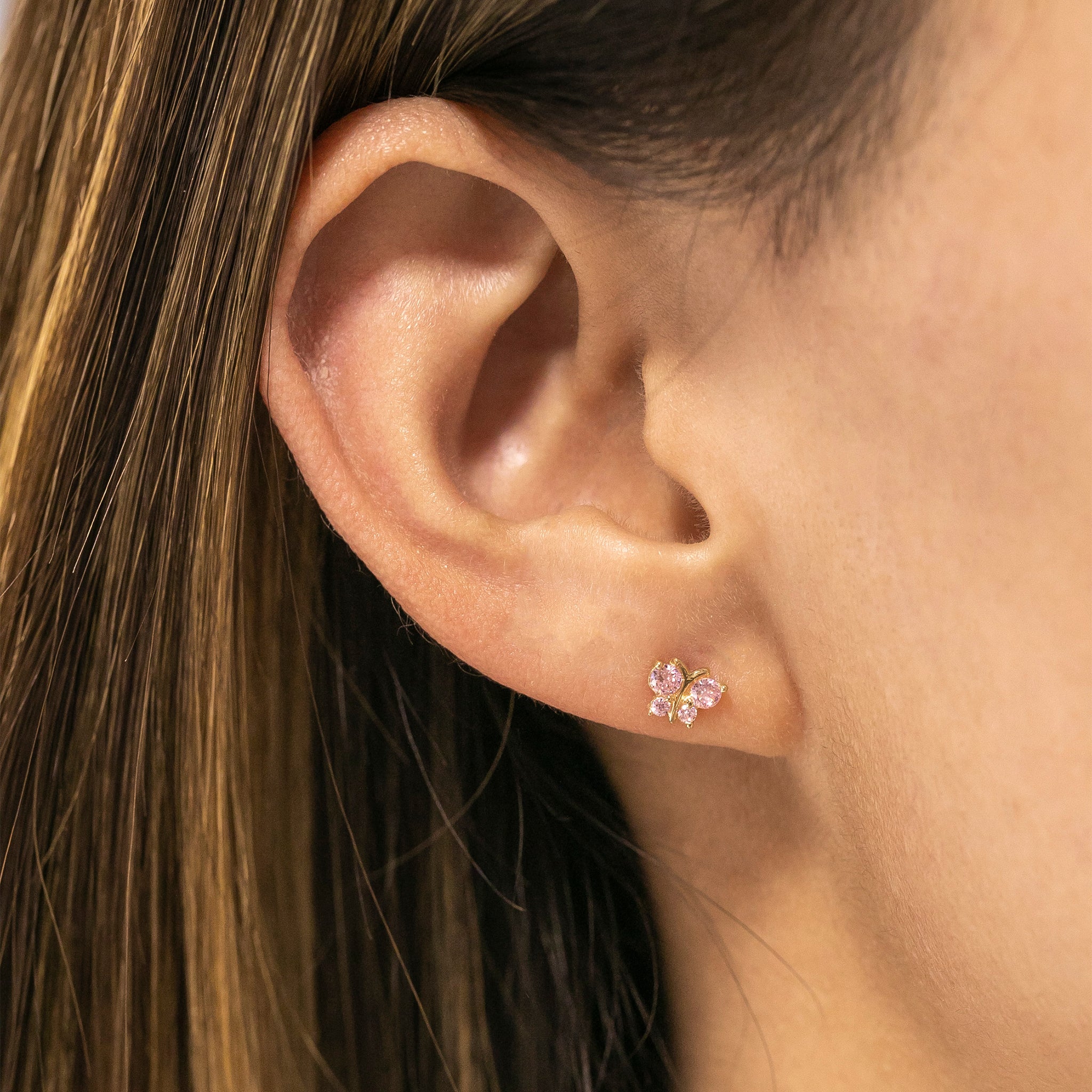 14k Fine Pink Butterfly Studs