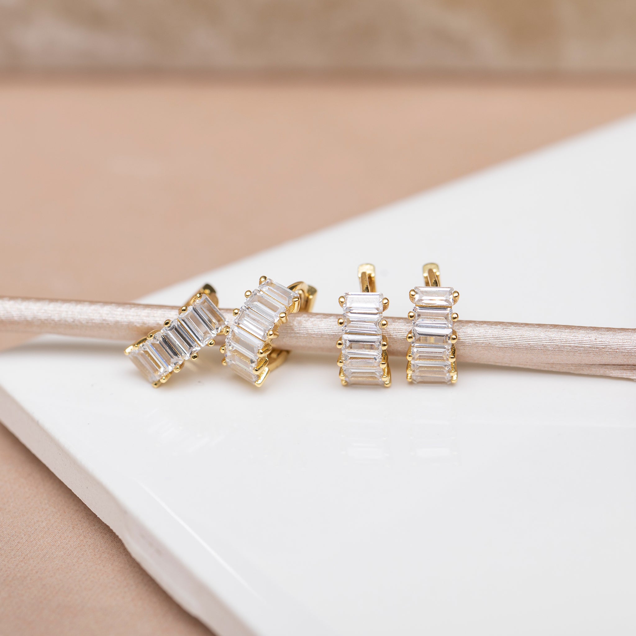 Bling Baguette Huggie Hoops