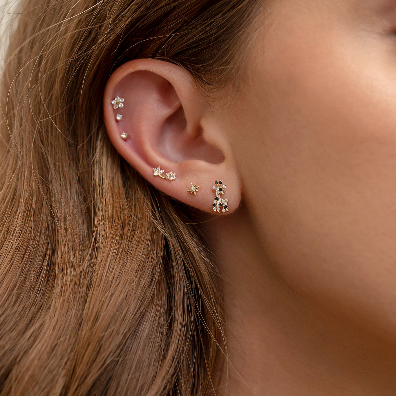 14k Solid Gold Garden Party Stud Earrings