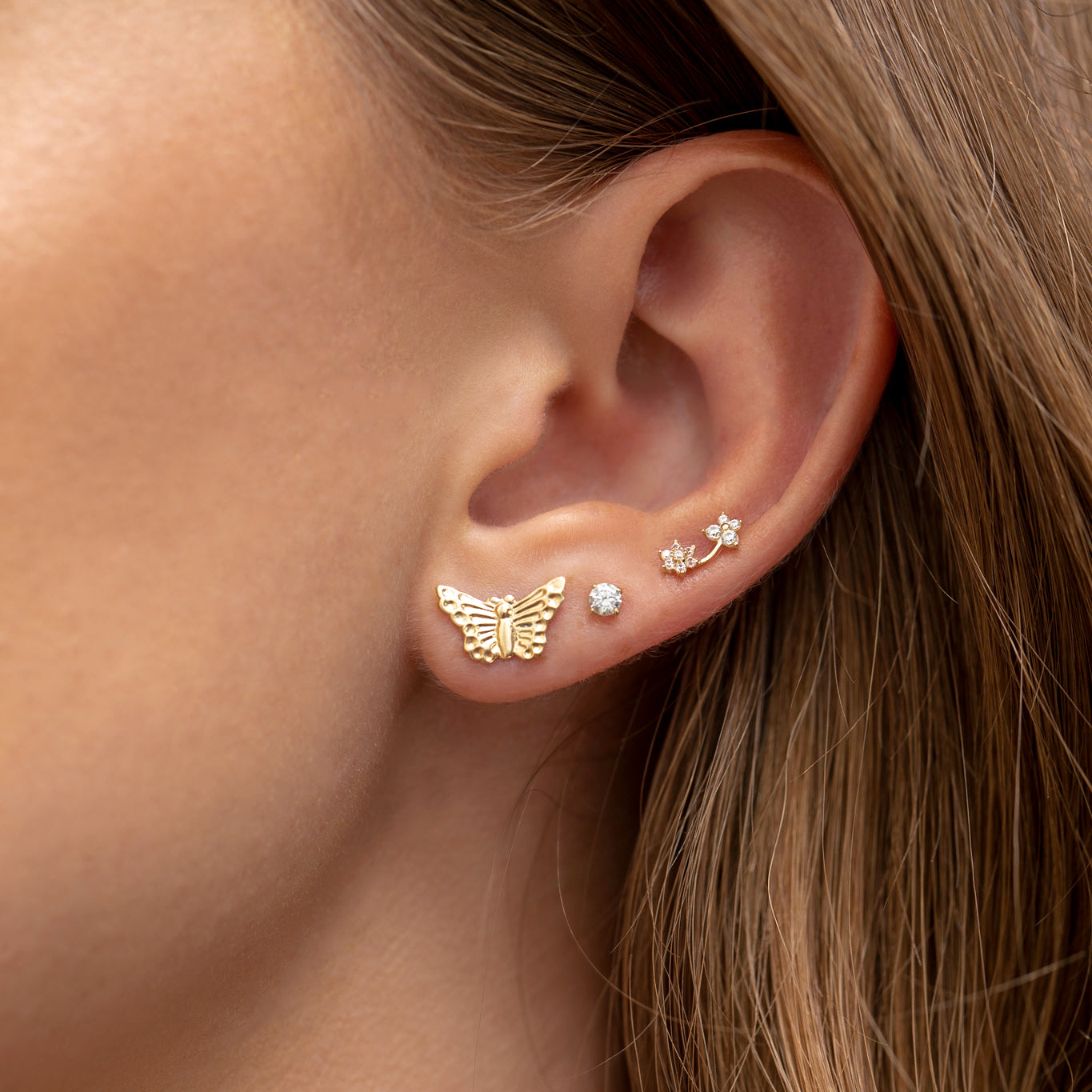 14k Solid Gold Garden Party Stud Earrings