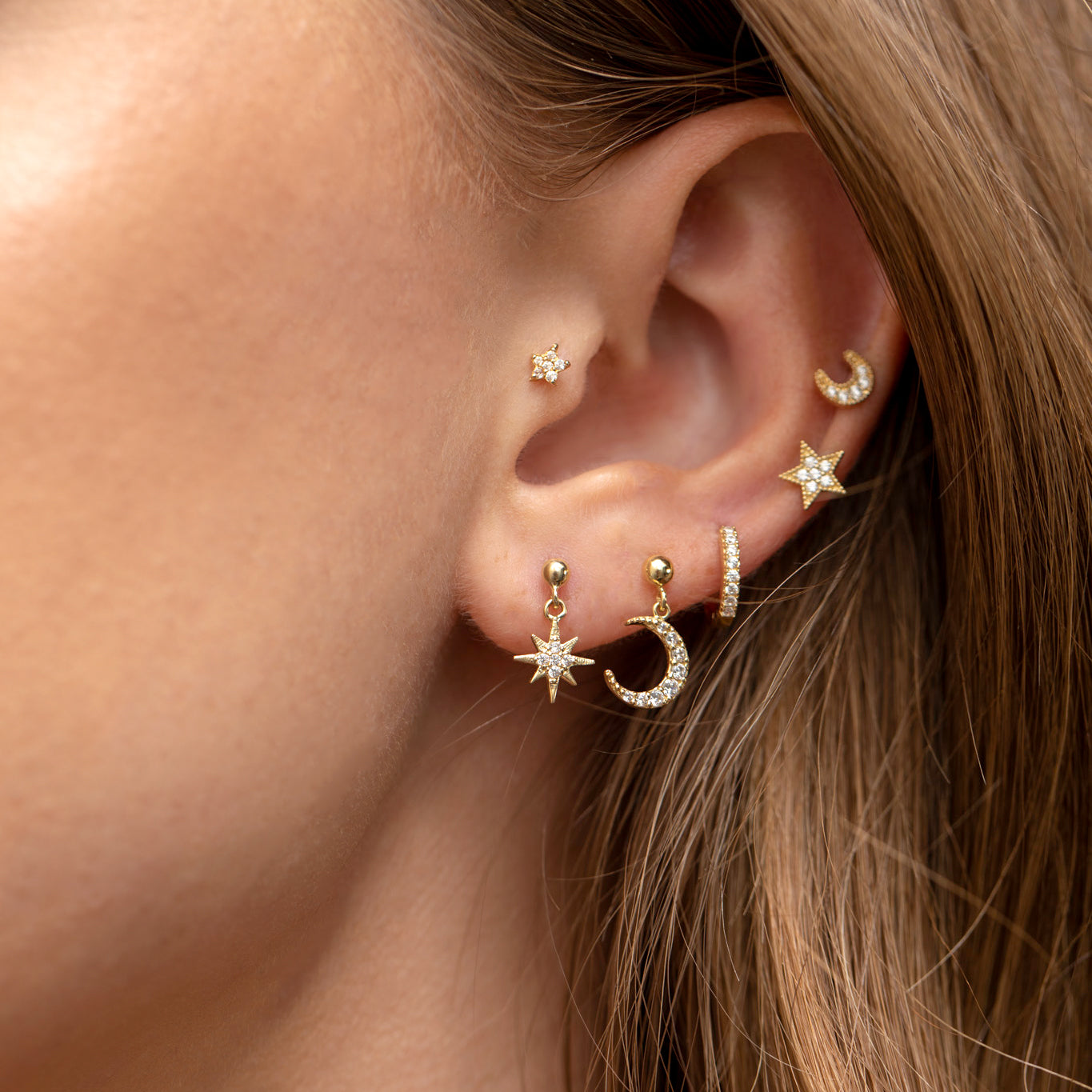 10k Solid Gold Sparkling Sky Earrings