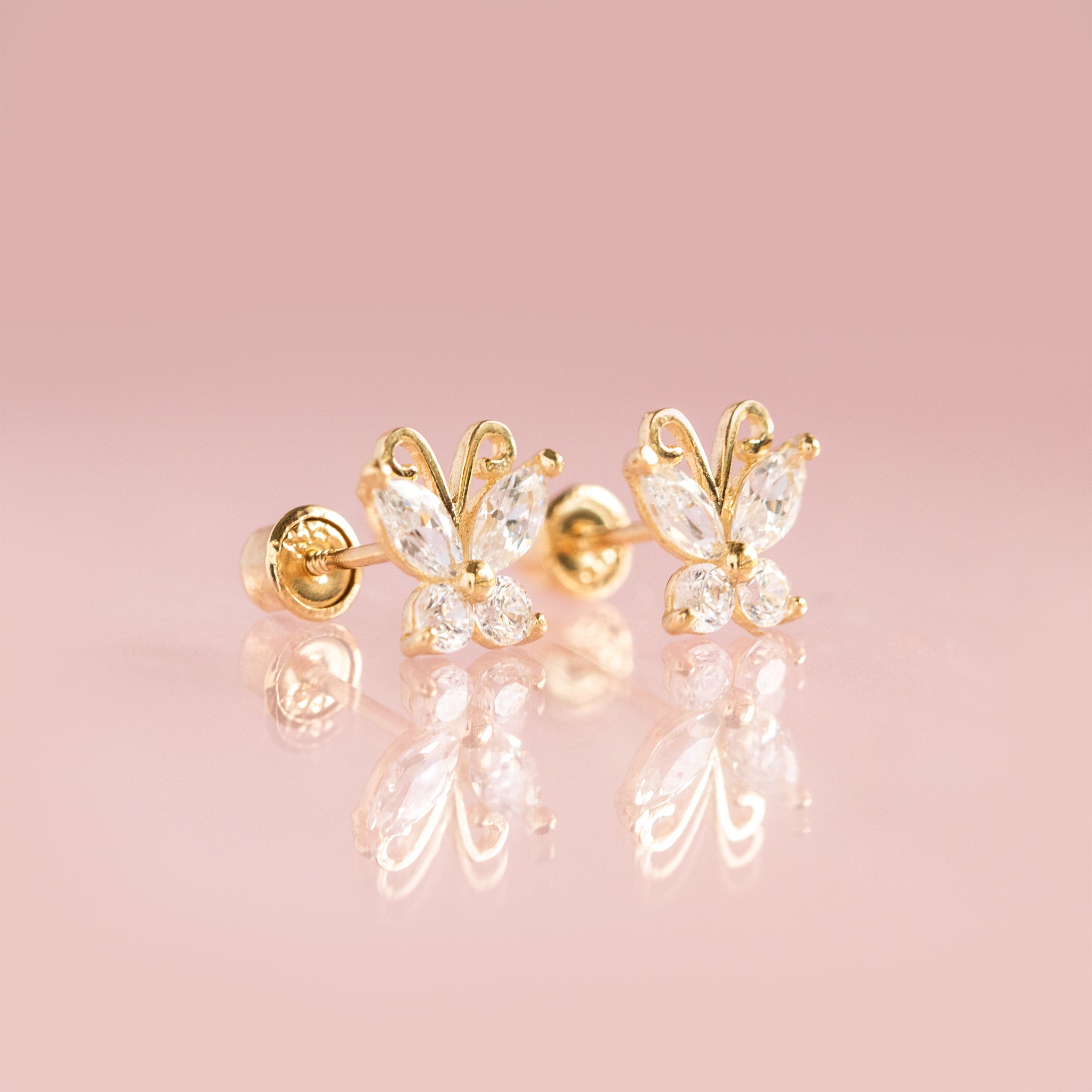 14k Fine Milky Butterfly Studs