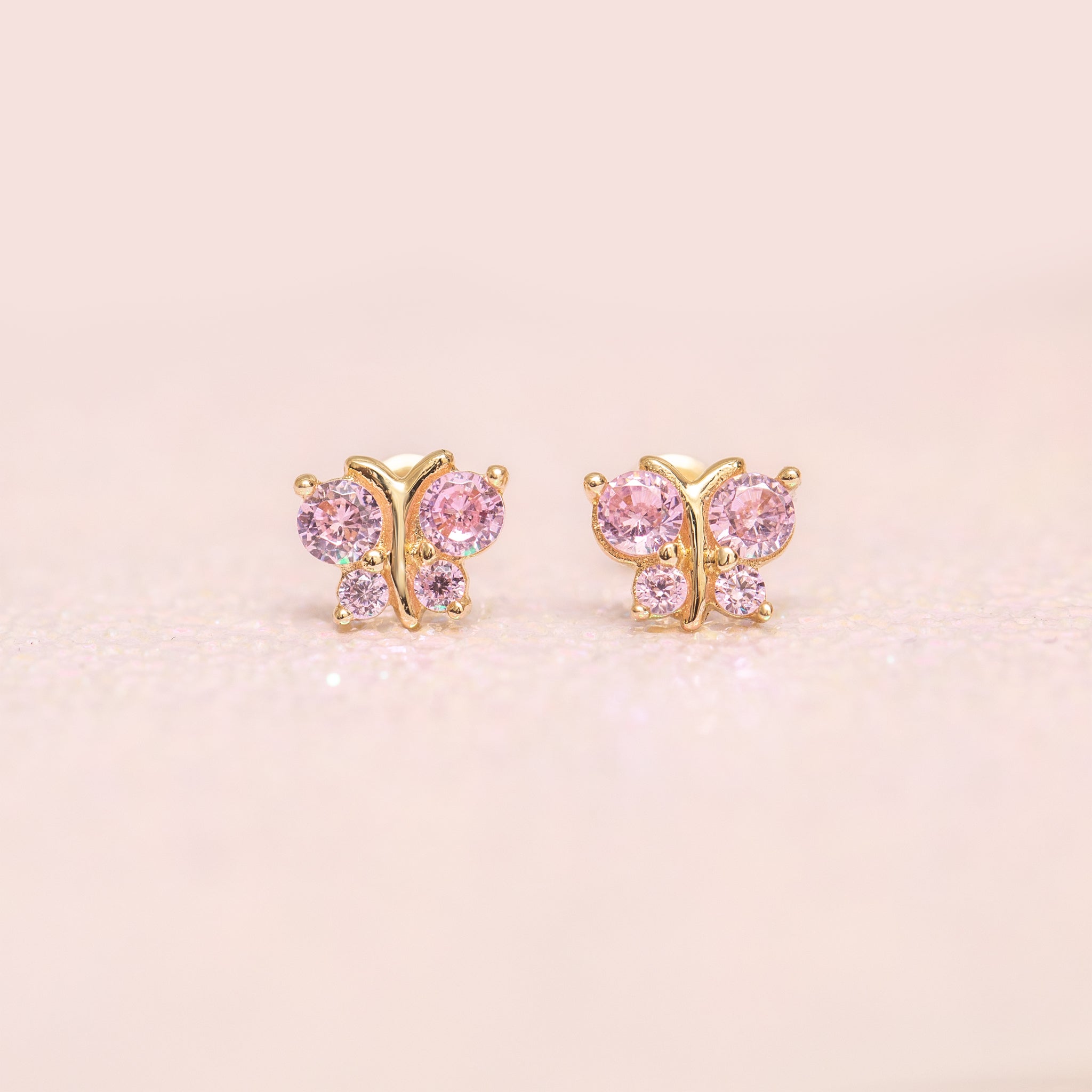 14k Fine Pink Butterfly Studs