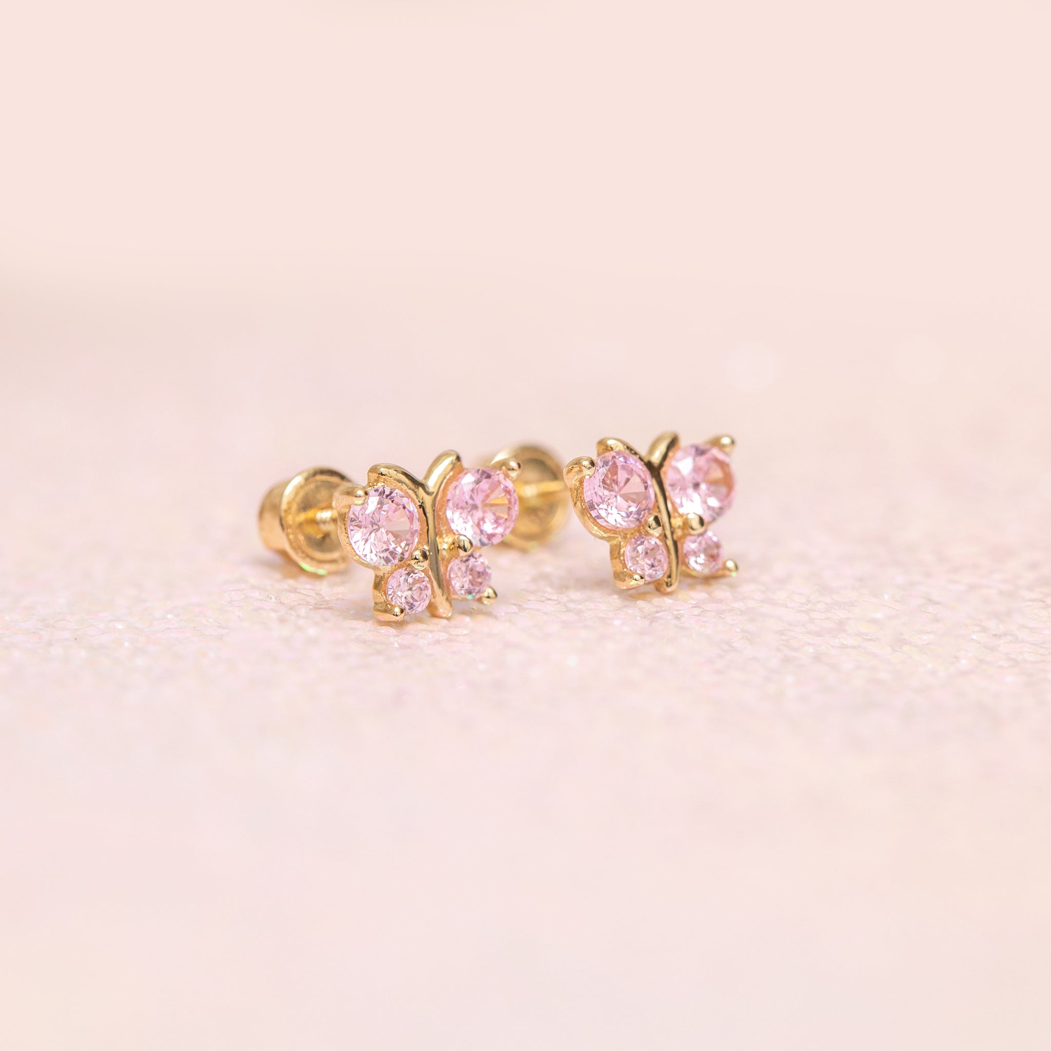 14k Fine Pink Butterfly Studs