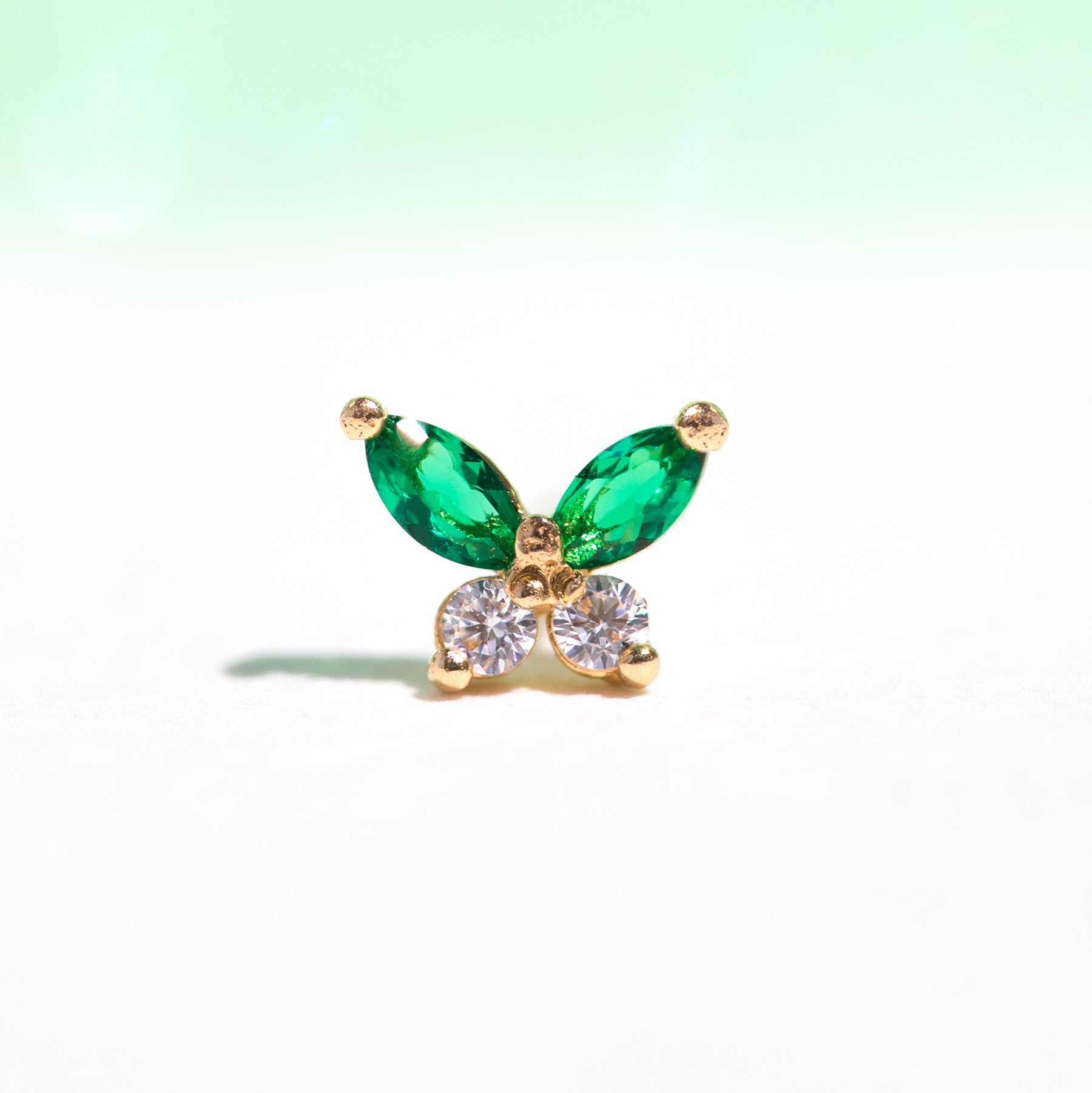 10k Solid Gold Green Goddess Butterfly Stud