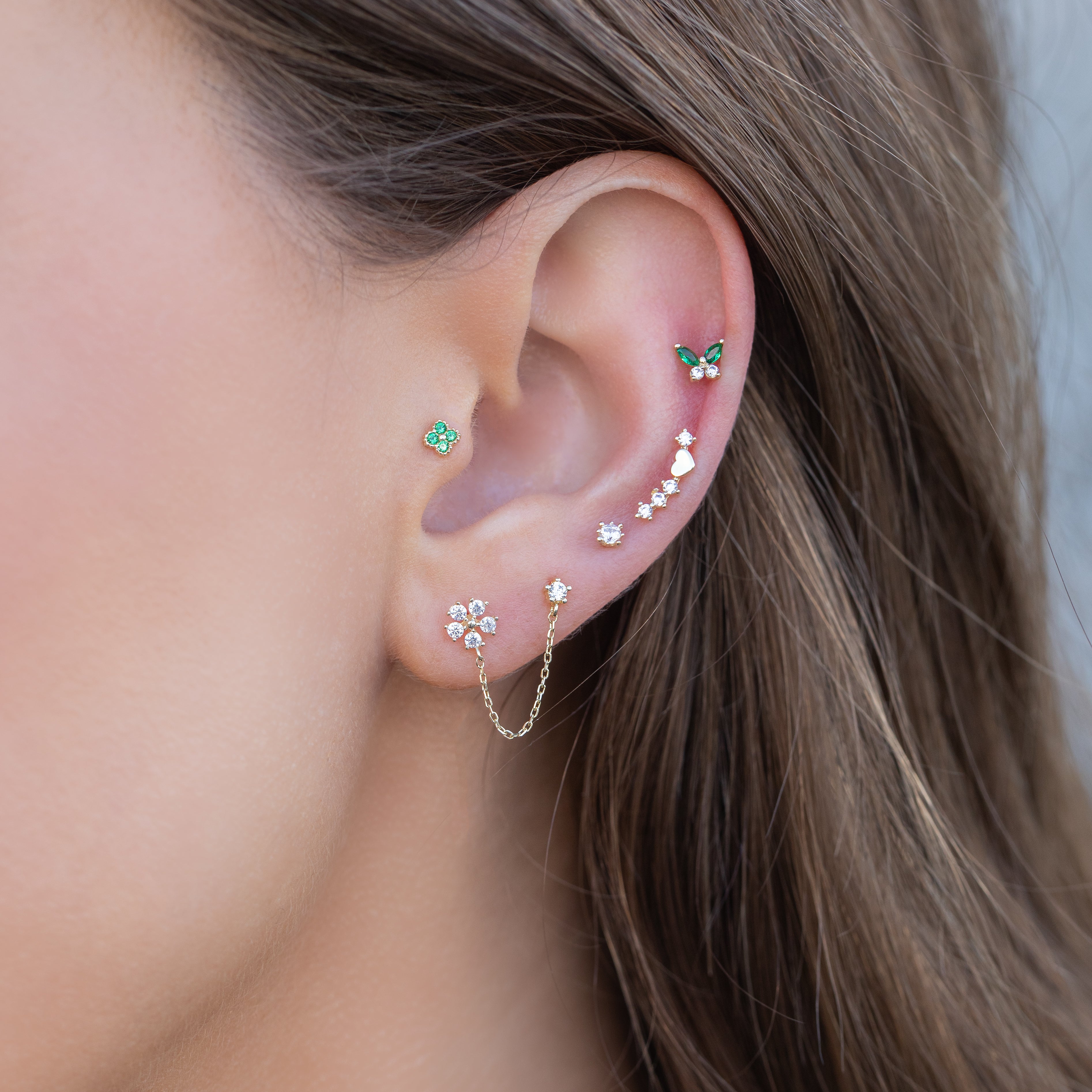 10k Solid Gold Emerald Clover Stud