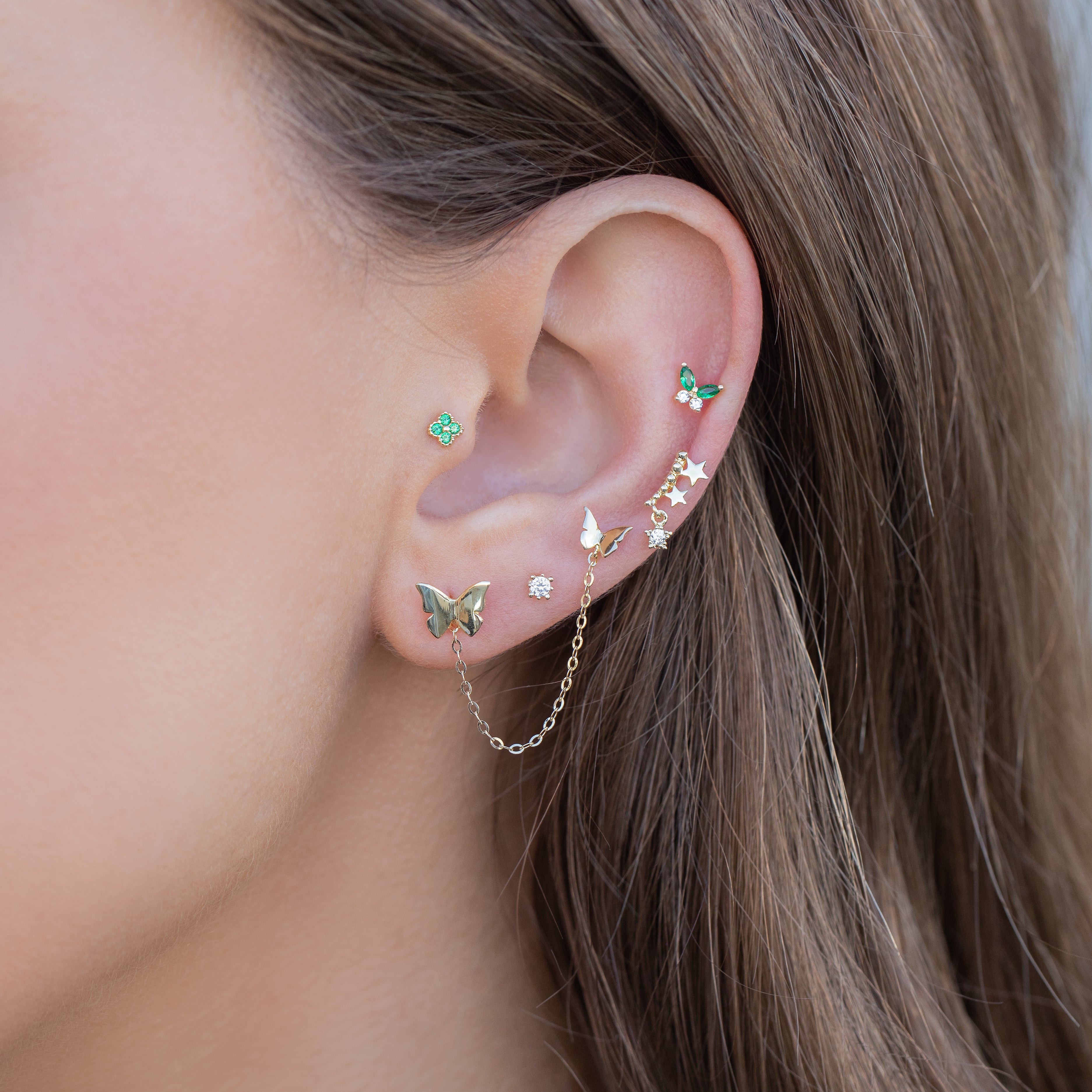 10k Solid Gold Green Goddess Butterfly Stud