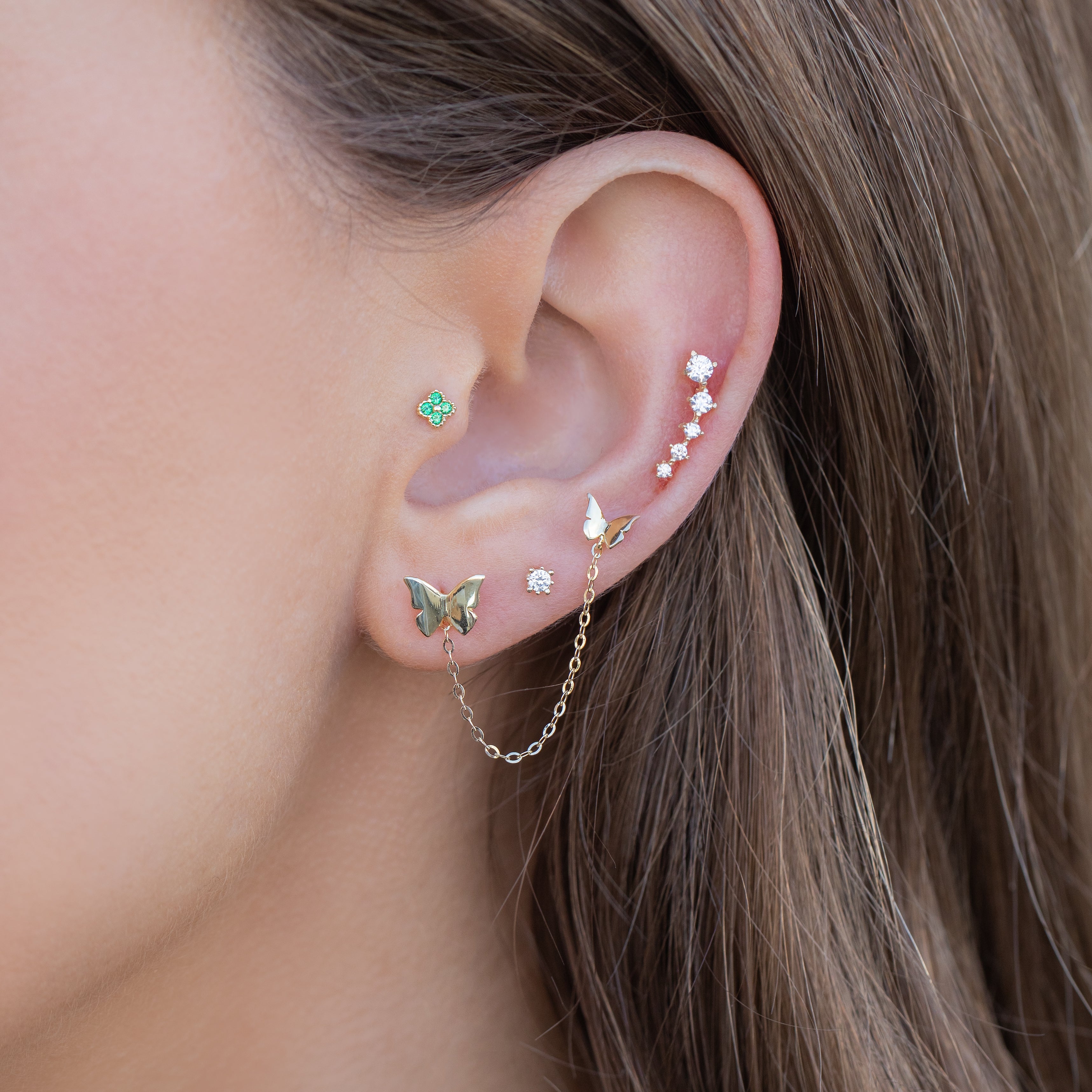 10k Solid Gold Emerald Clover Stud