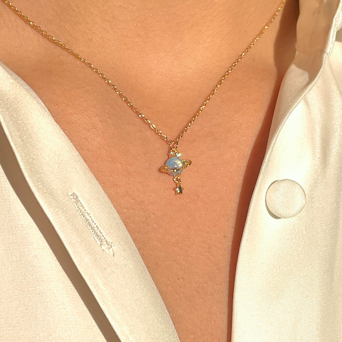 Blue Blossom Love Necklace, Gold by Girls Crew