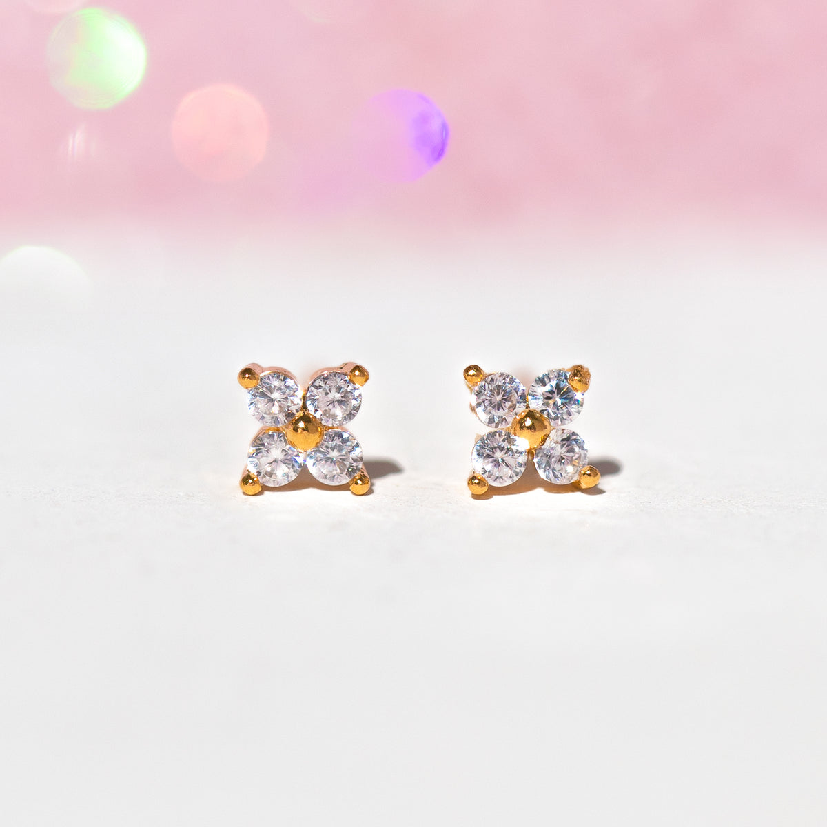 Teeny Tiny Clear Cluster Studs, Gold by Girls Crew