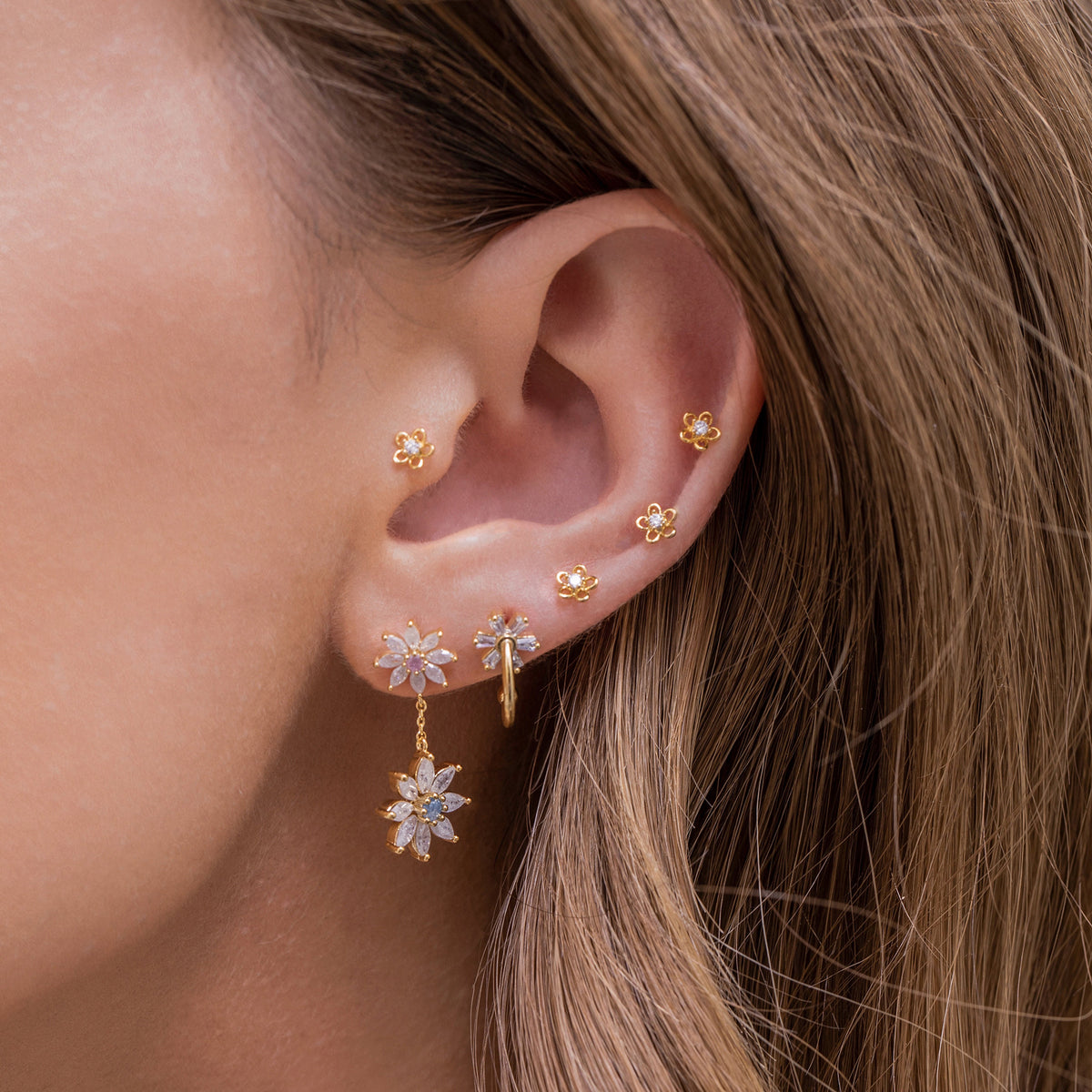 Teeny Tiny Clear Cluster Studs, Gold by Girls Crew