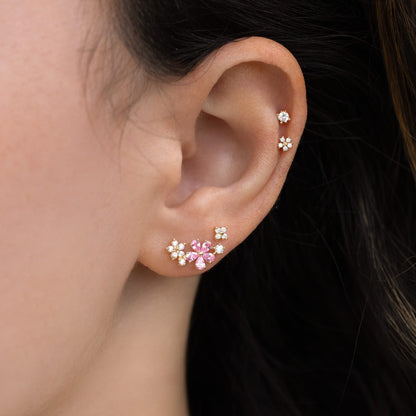 10k Solid Gold Pink Petals Ball Back Crawler Stud
