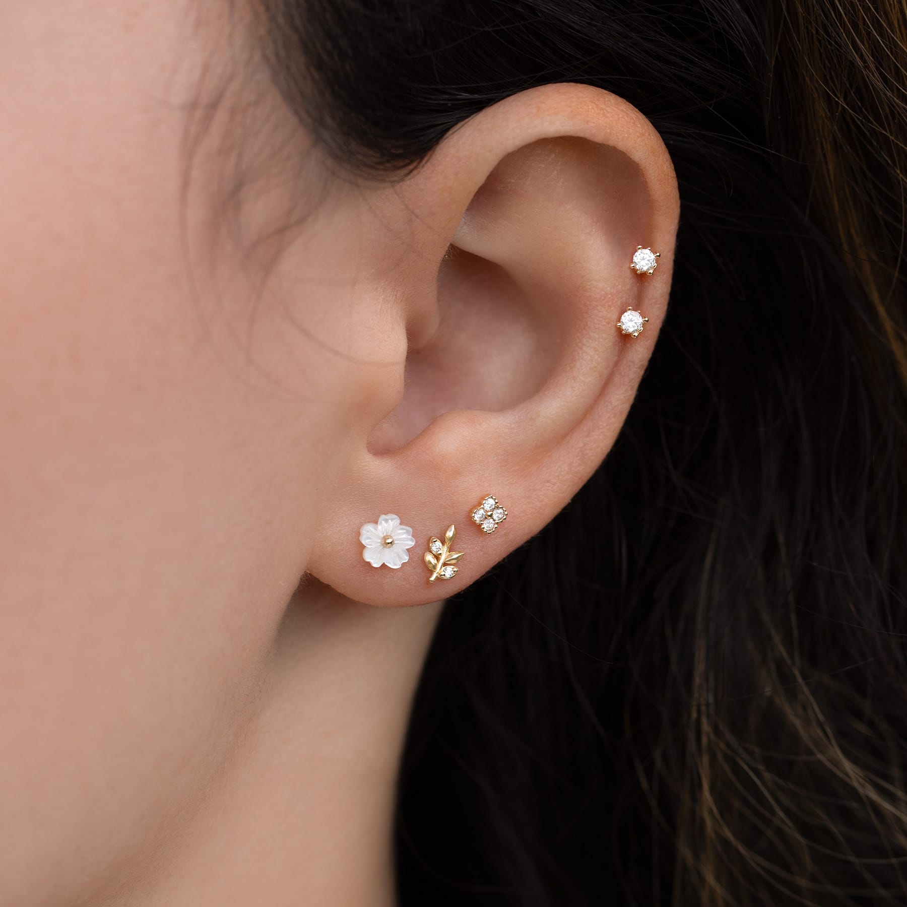 10k Solid Gold Clear Clover Stud