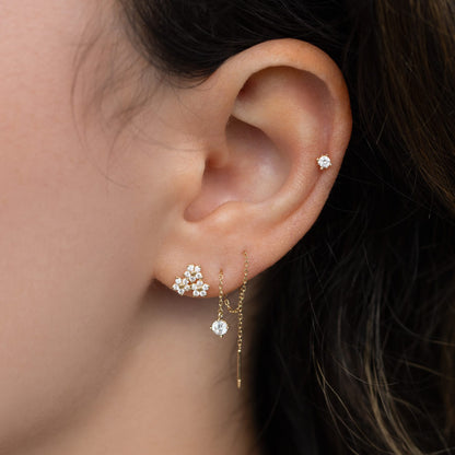 14k Solid Gold Dia Threader Earring