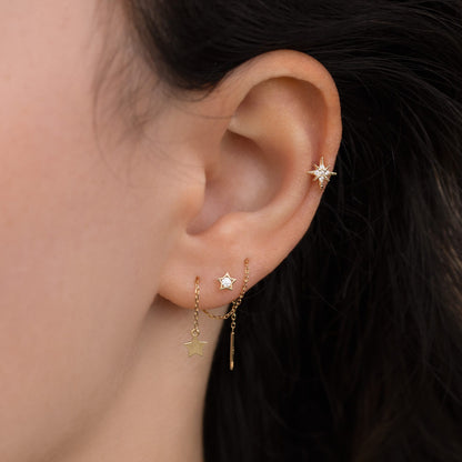 14k Solid Gold Star Threader Earring