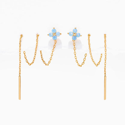 Blue Blossom Threader Earrings