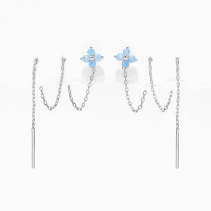 Blue Blossom Threader Earrings