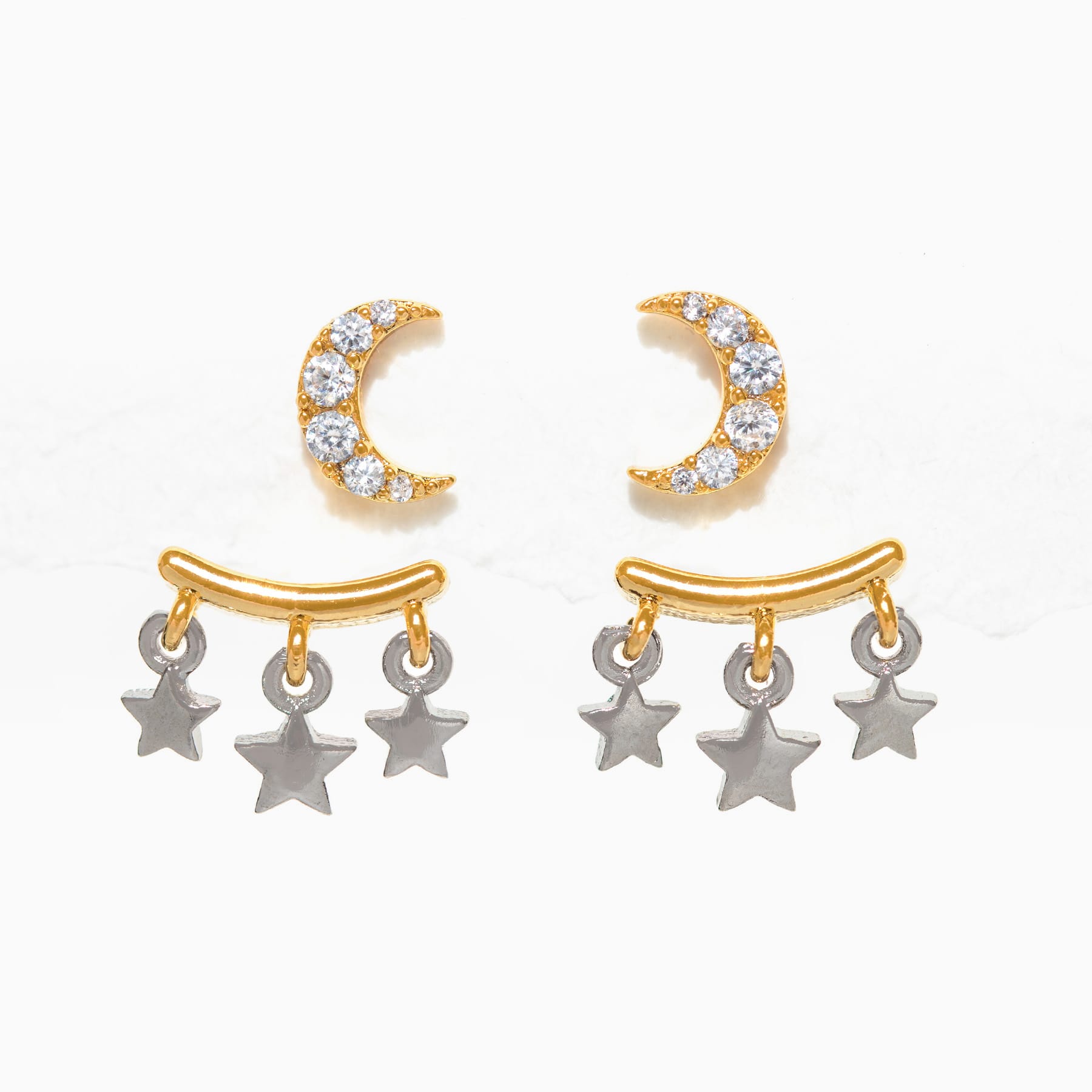 Moonstruck Two Tone Ear Jacket Earrings