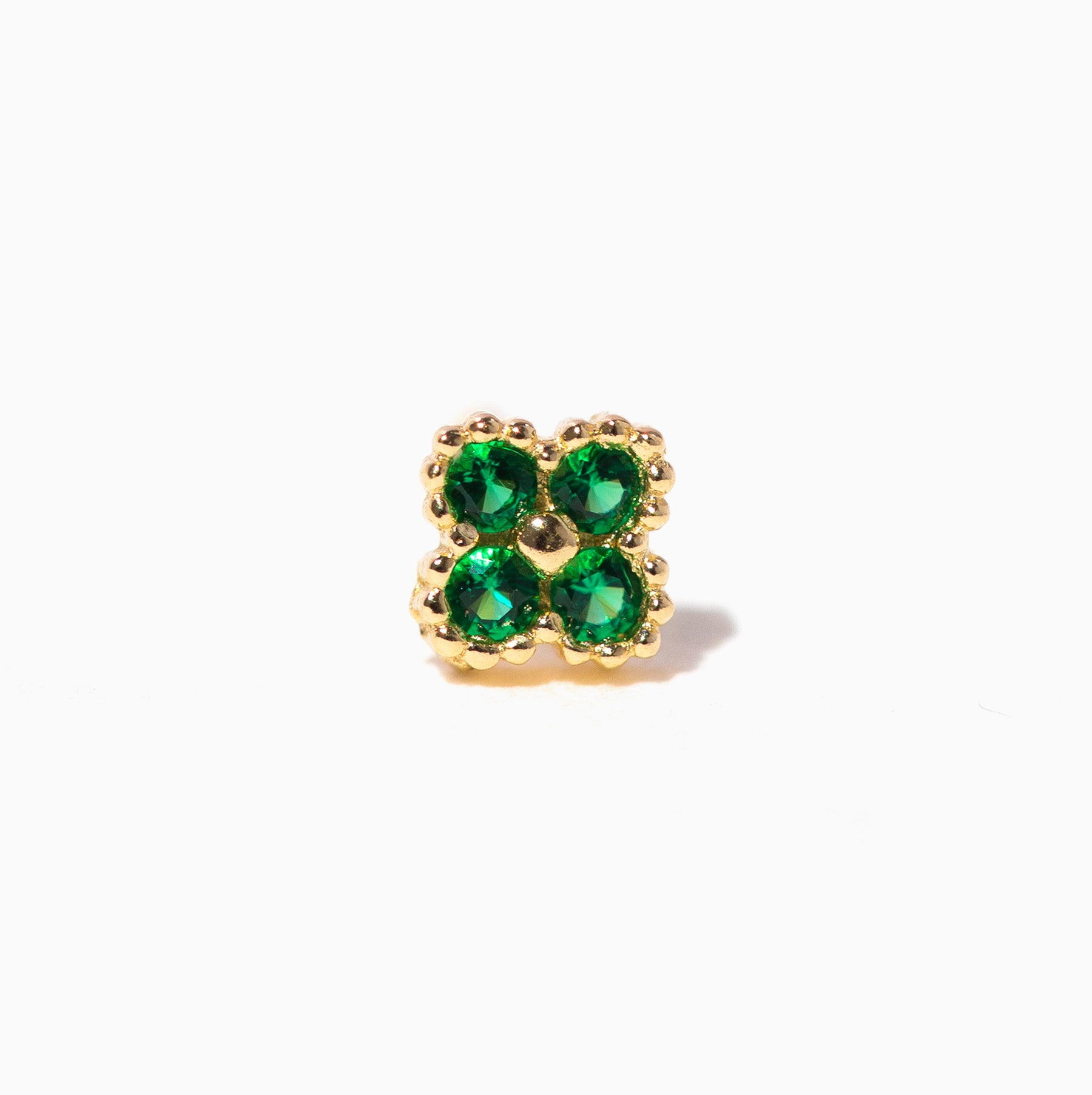 10k Solid Gold Emerald Clover Stud