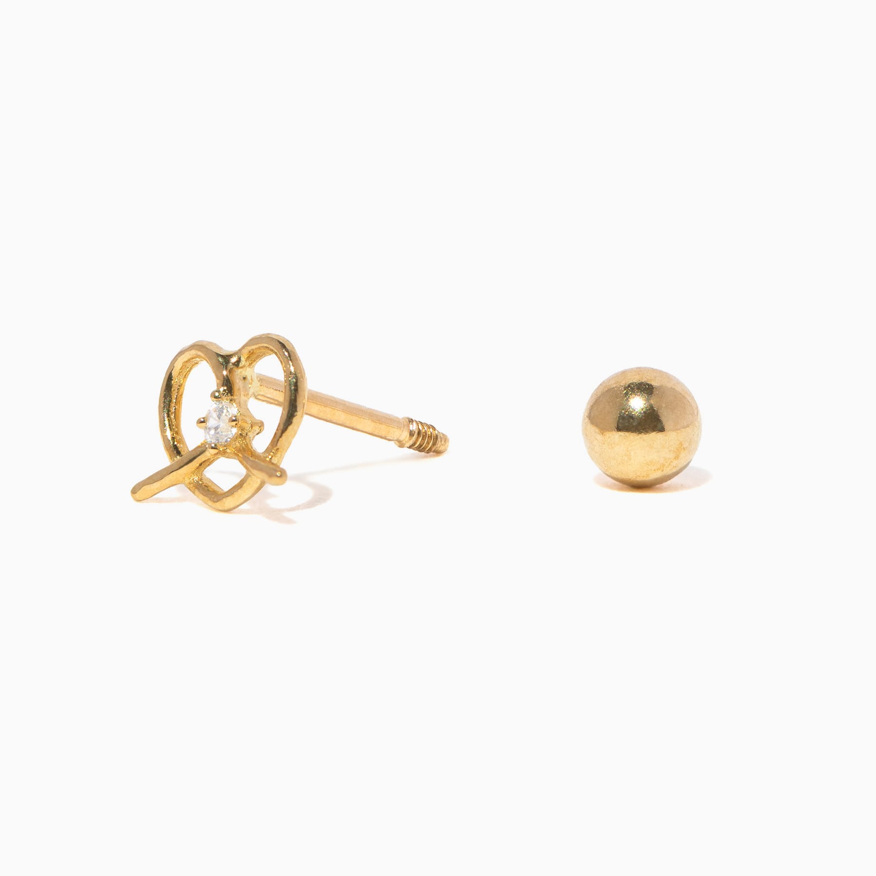 10k Solid Gold Salted Pretzel Ball Back Stud