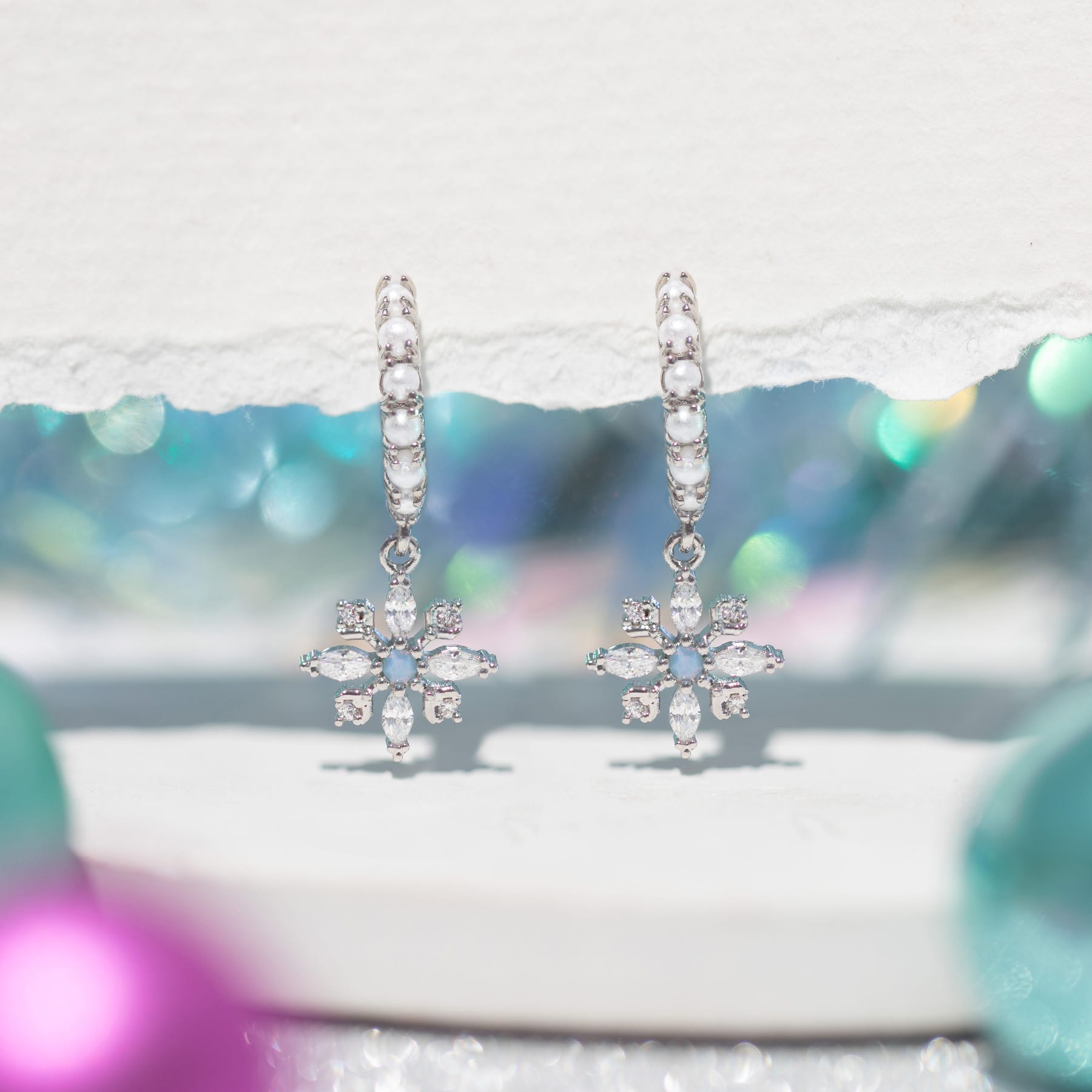 Icy Snowflake Hoops