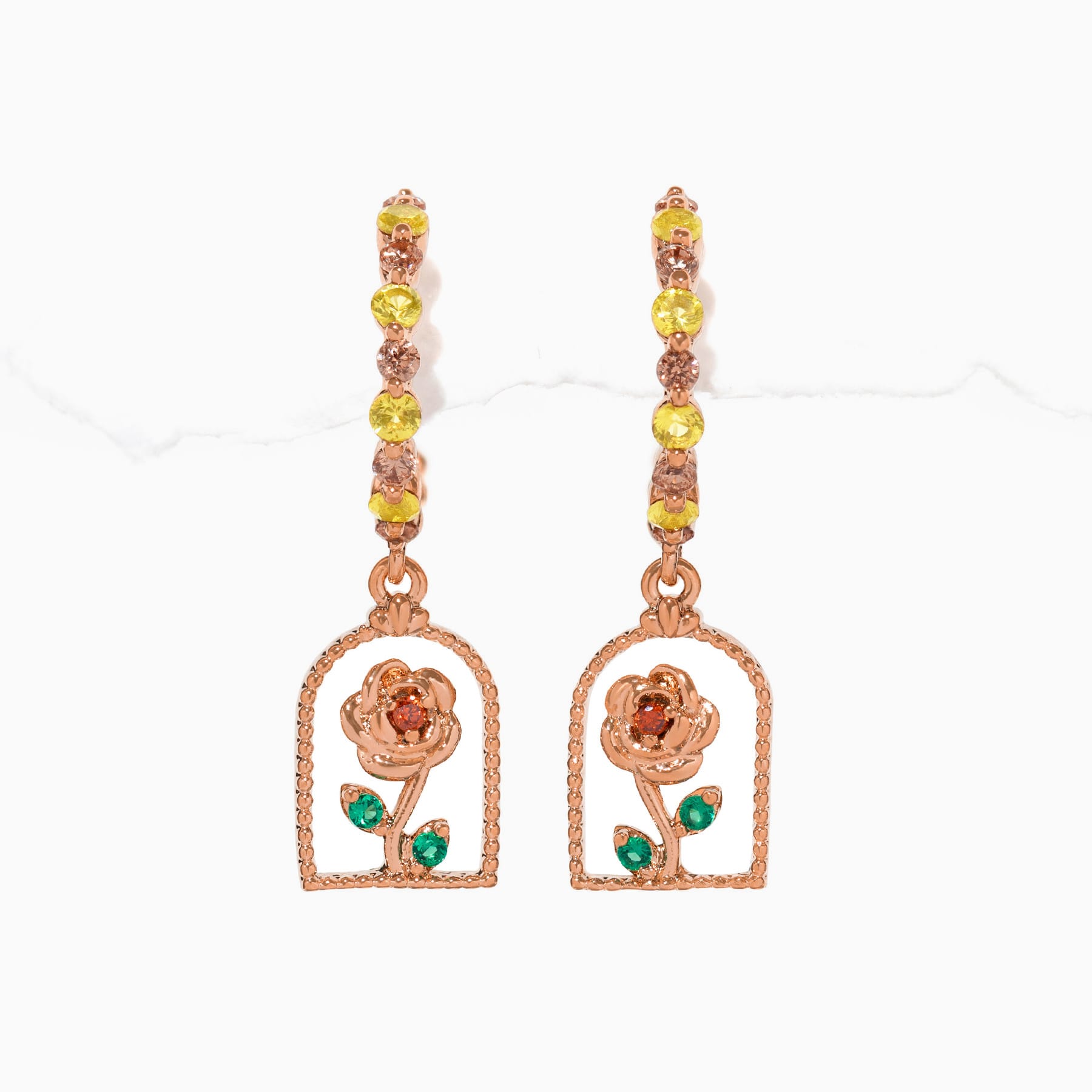 Disney Beauty & The Beast Enchanted Rose Hoops