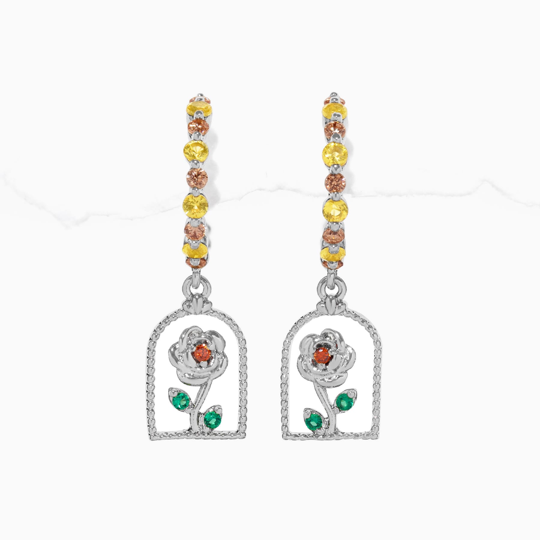 Disney Beauty & The Beast Enchanted Rose Hoops