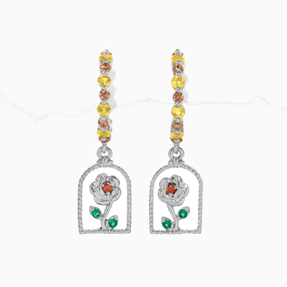 Disney Beauty & The Beast Enchanted Rose Hoops