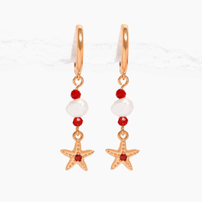 Starfish Beaded Dangle Hoops