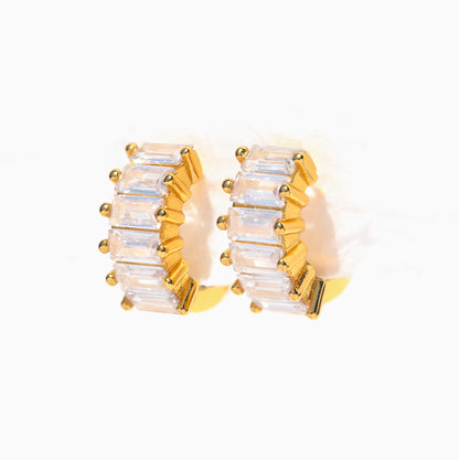 Bling Baguette Huggie Hoops