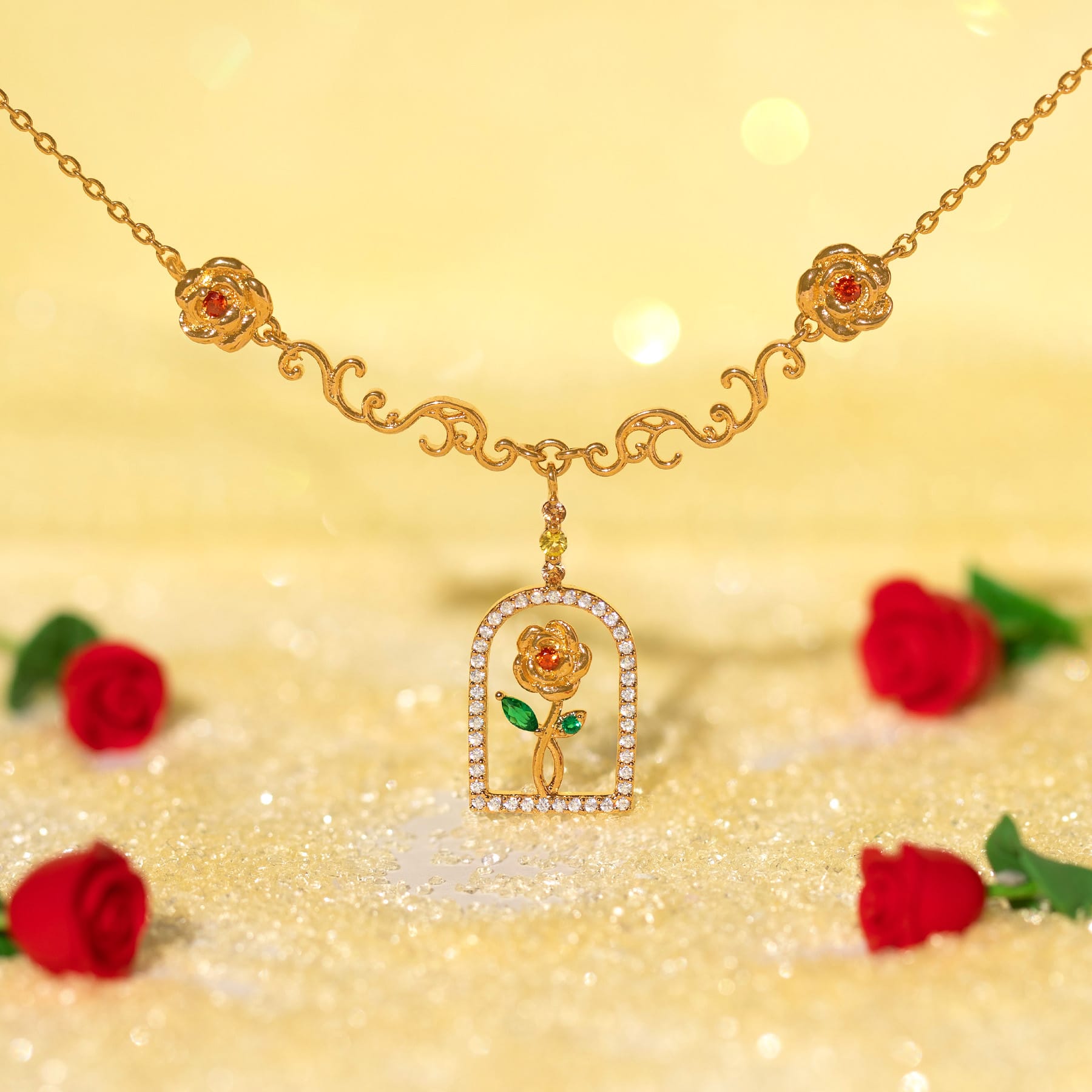 Disney Beauty & the Beast Enchanted Rose Necklace
