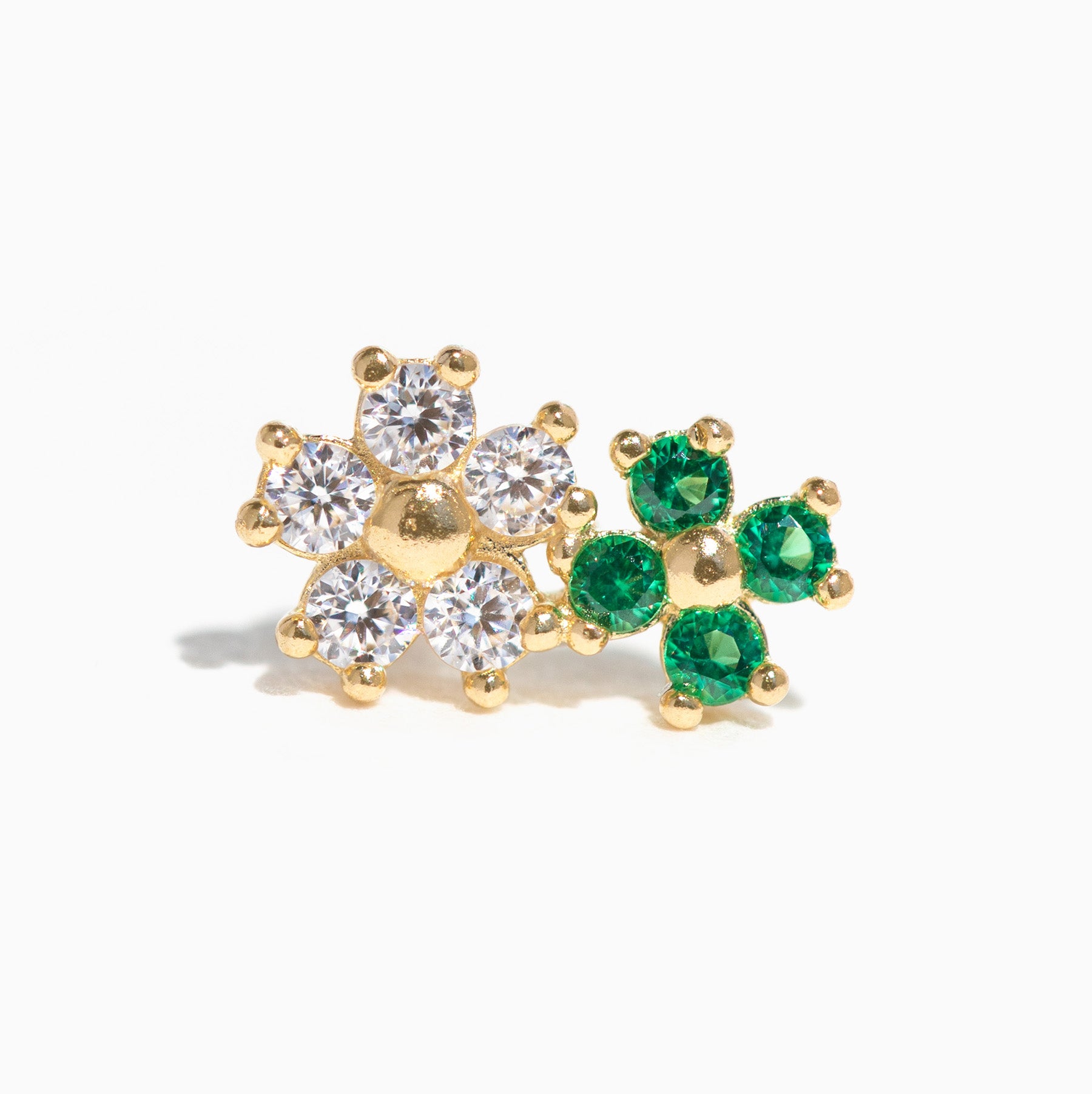 14k Solid Gold Emerald Daisy Stud