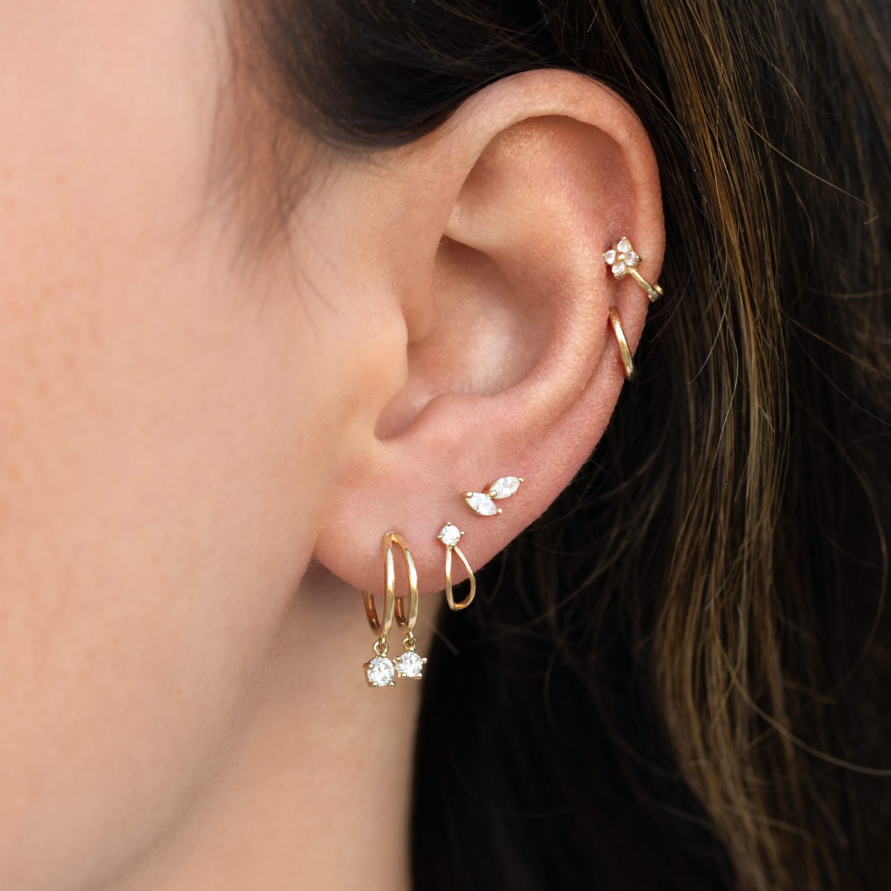 14k Solid Gold Poppy Ball Back Hoop