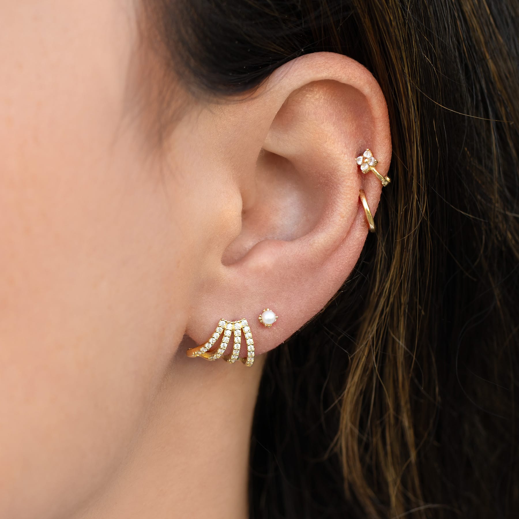 14k Solid Gold Wisteria Ball Back Hoop