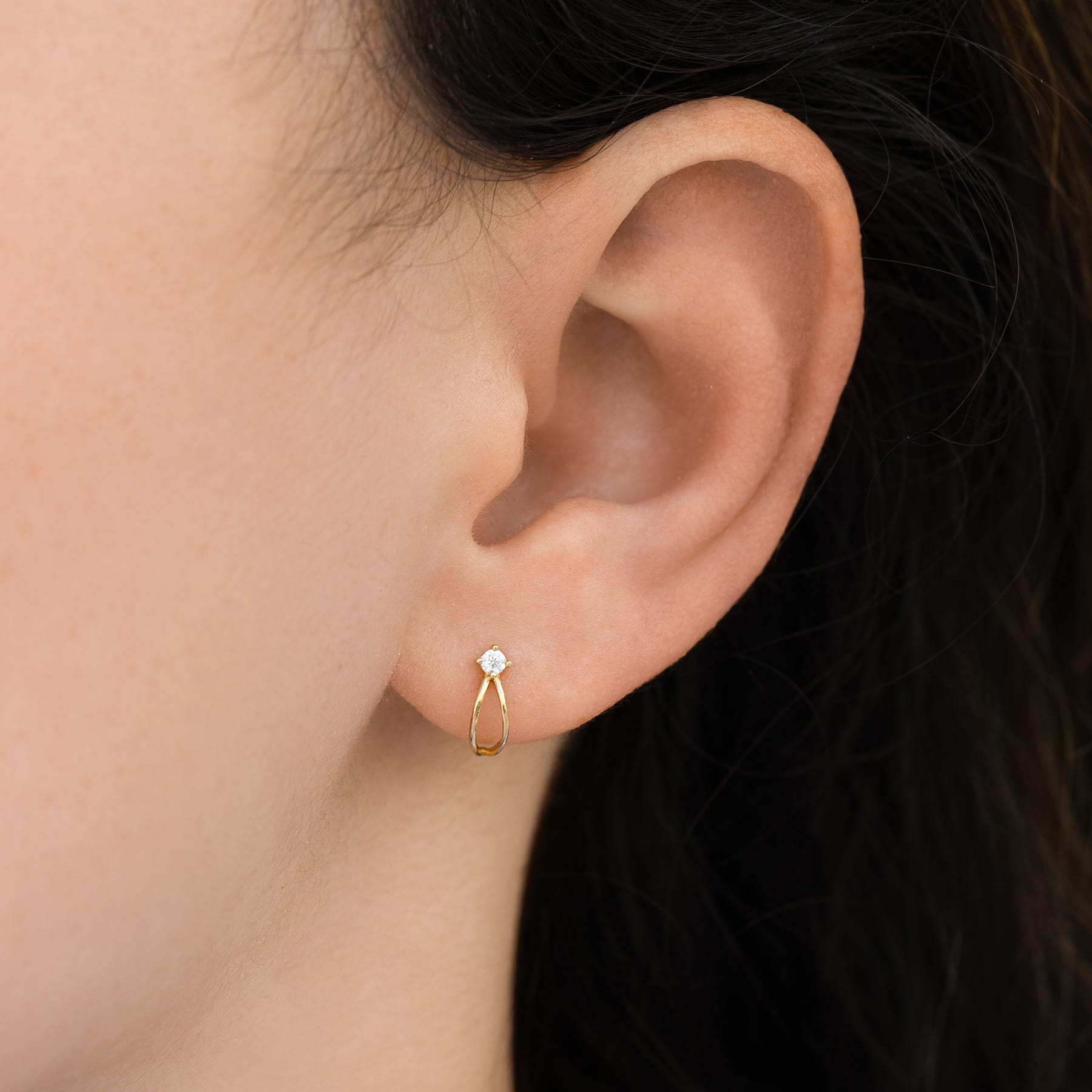 14k Solid Gold Buenos Aires Ball Back Hoop