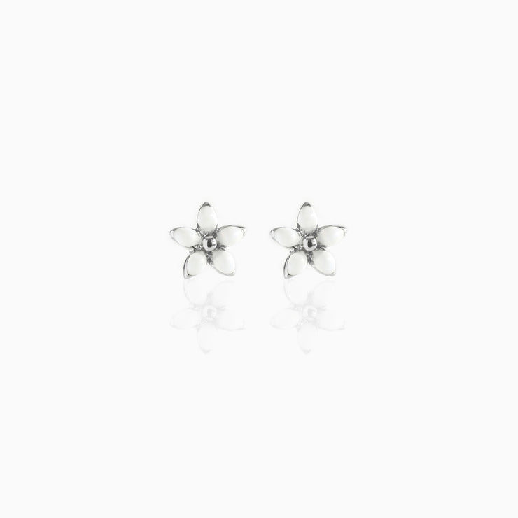 White Enamel Flower Studs