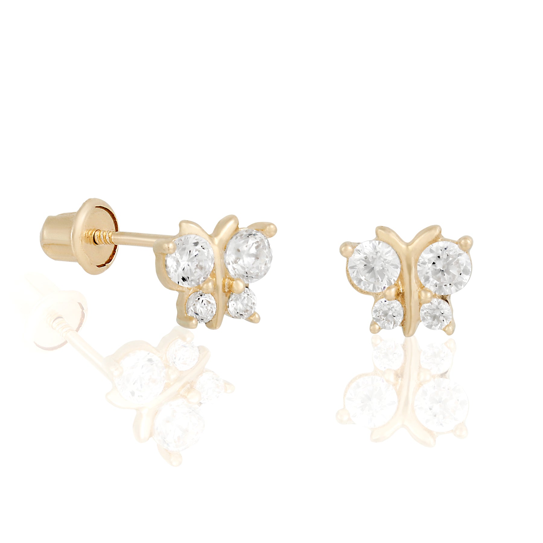 14k Gold Crystal Lotus Flower Stud Earring