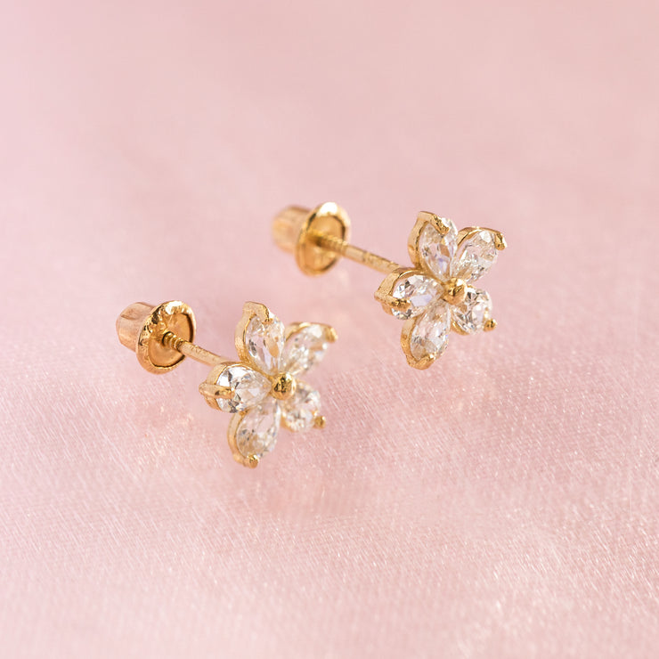 14k Fine Milky Plumeria Studs