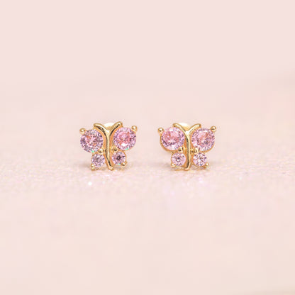 14k Fine Pink Butterfly Studs