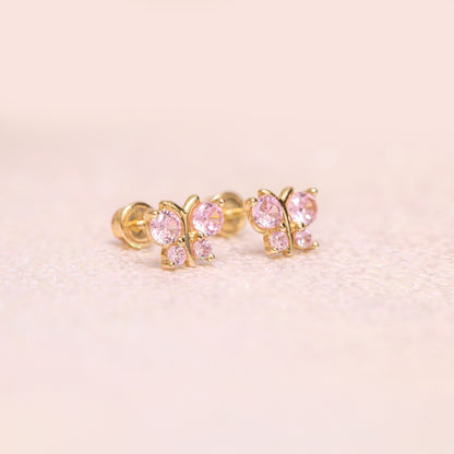 14k Fine Pink Butterfly Studs
