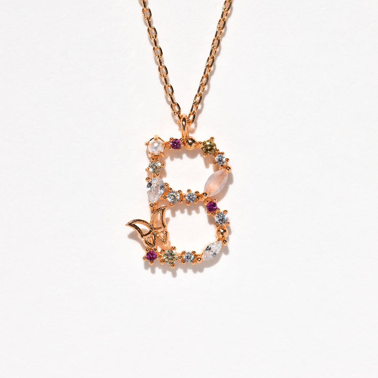 Flutterfly Stone Initial Necklace
