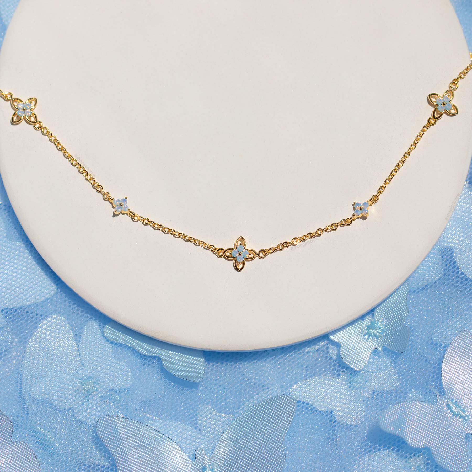 Blue Blossom Love Necklace, Gold by Girls Crew