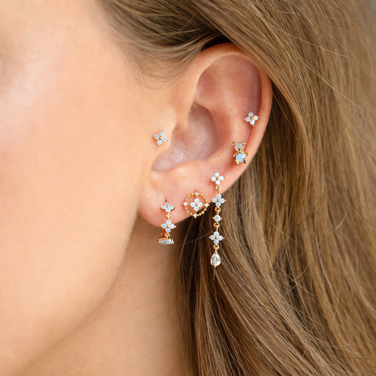 Girls' Flower Cluster Screw Back 14k Gold Earrings - Aqua Blue - In Season  Jewelry