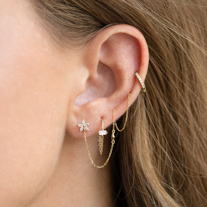 10k Solid Gold Baguette Chain Hoop